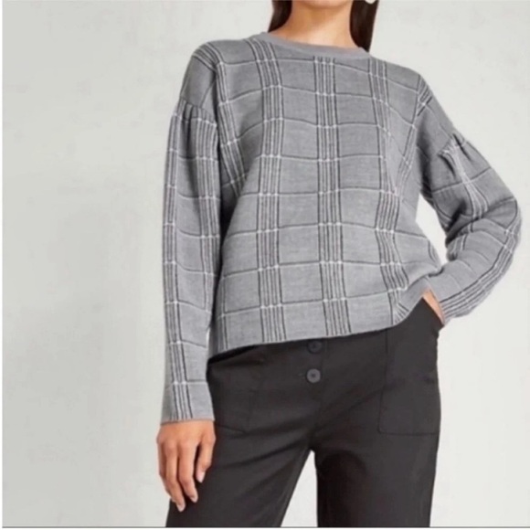 Maje Mission Grid Oversized Jacquard Knit Wool Blend Sweater - Picture 1 of 8